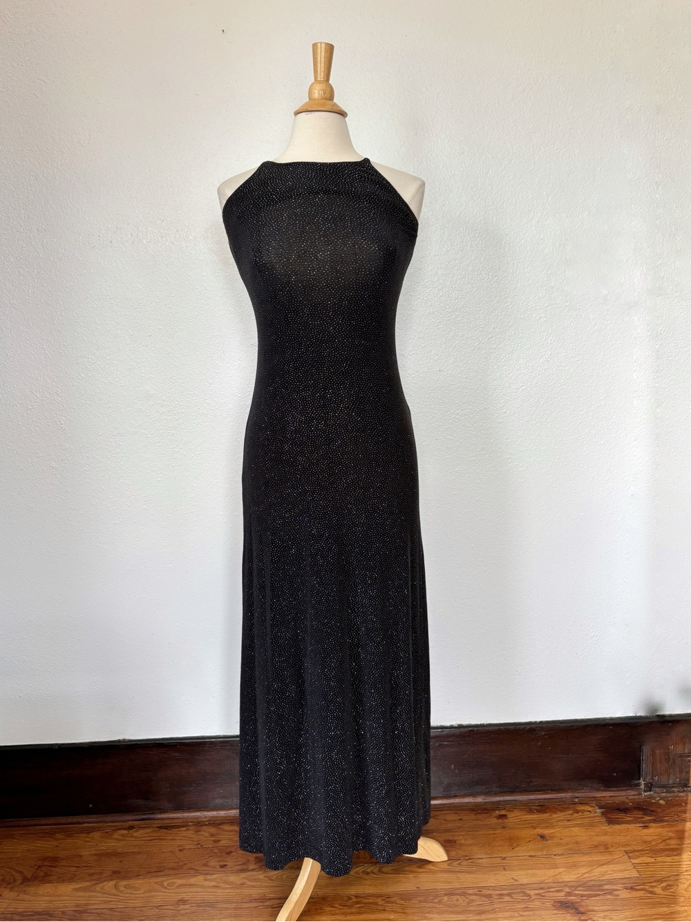 Vintage 1994 Black Metallic Sleeveless Full Length Prom Dress